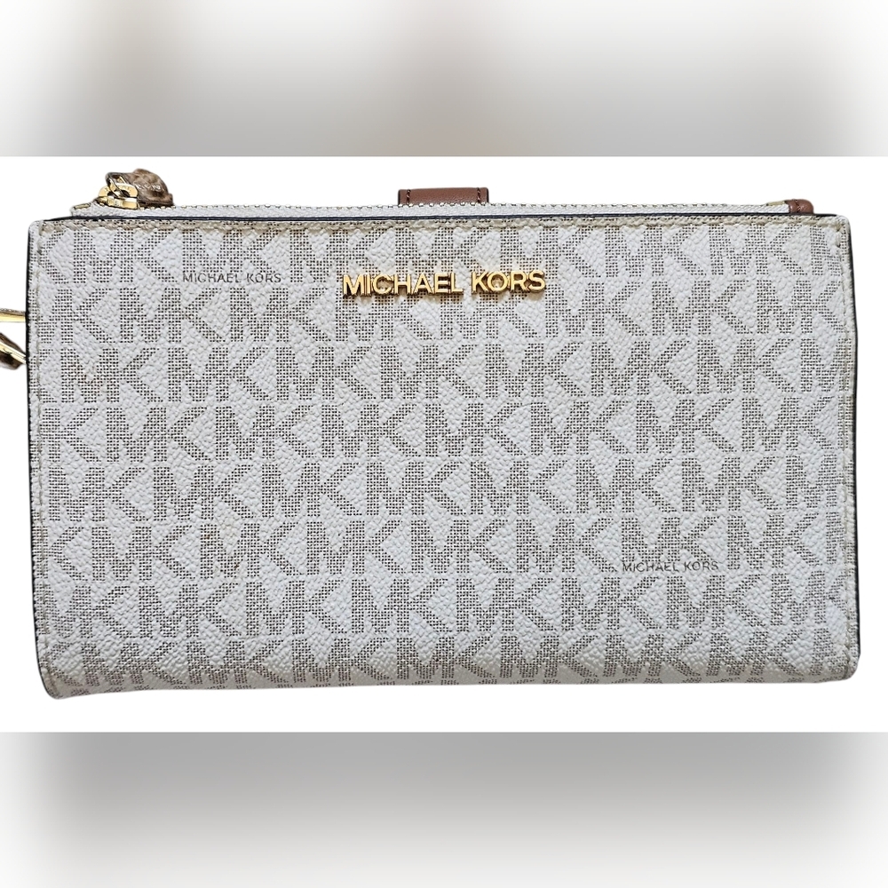 Michael Kors Brown Double Zip Clutch Wristlet with Gold-Tone Hardware, Like New - Picture 2 of 9